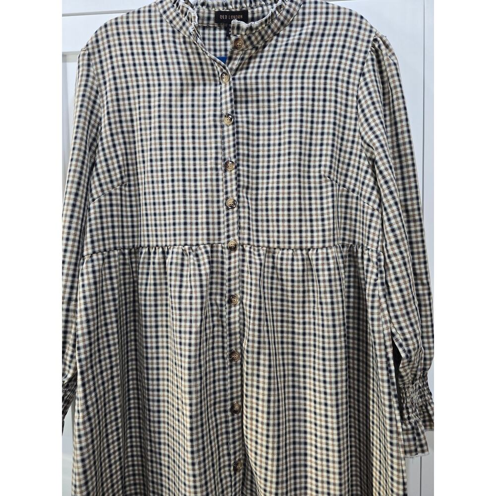 Qed London Brown Plaid Tiered Dress Size 12 | Button Front Prairie Cottagecore - Picture 6 of 16